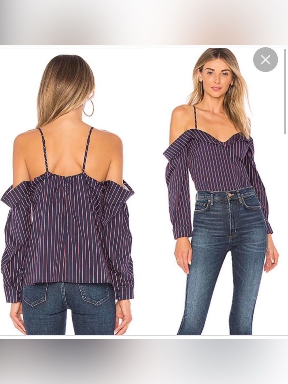 Bardot Paloma Striped Off the Shoulder Blouse 8 / Medium